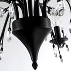 Lampadario a candelabro moderno ed elegante con rami neri e cristalli