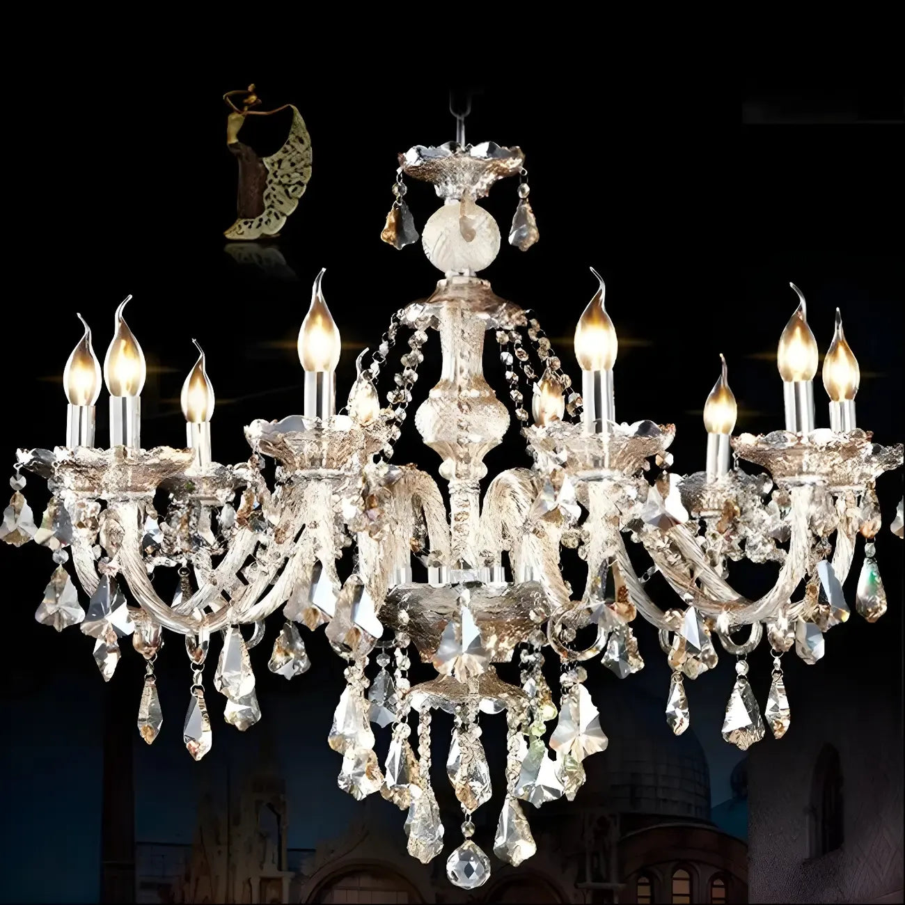 Lustre candélabre en cristal de style moderne du milieu du siècle