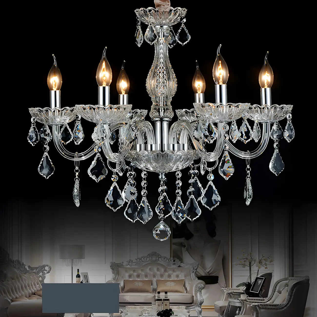 Lustre candélabre en cristal de style moderne du milieu du siècle