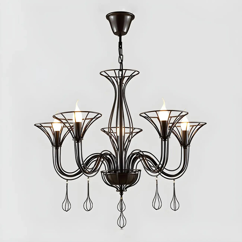 Lustre moderne en métal noir au design incurvé