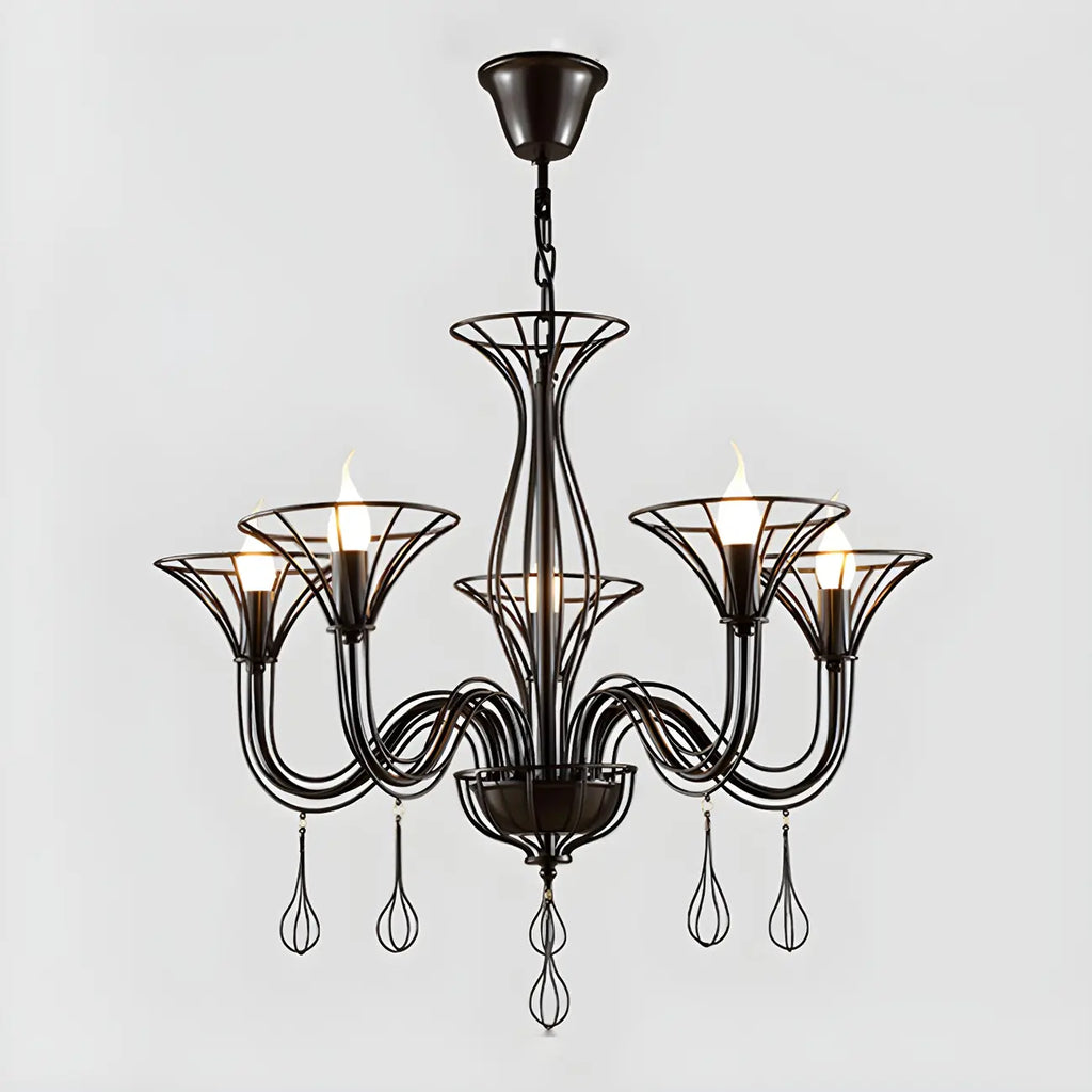 Lustre moderne en métal noir au design incurvé