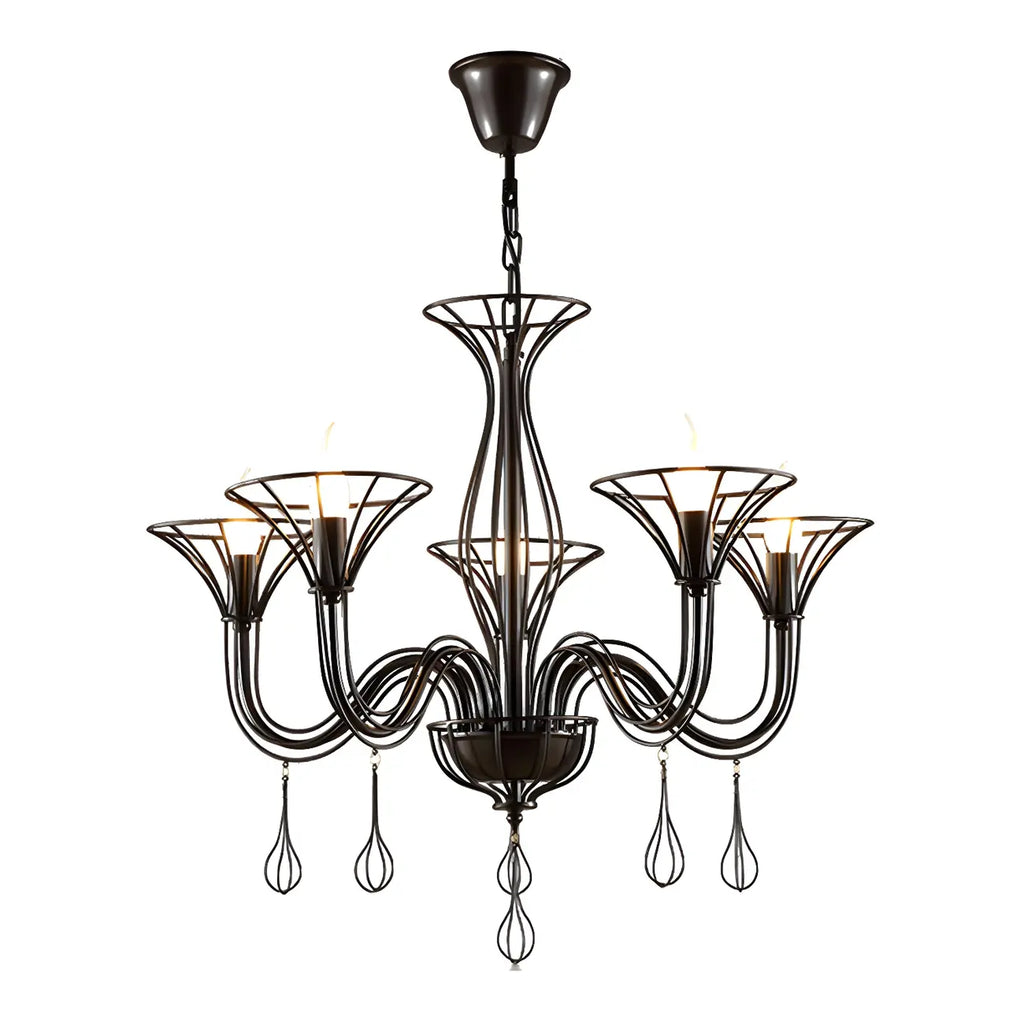 Lustre moderne en métal noir au design incurvé