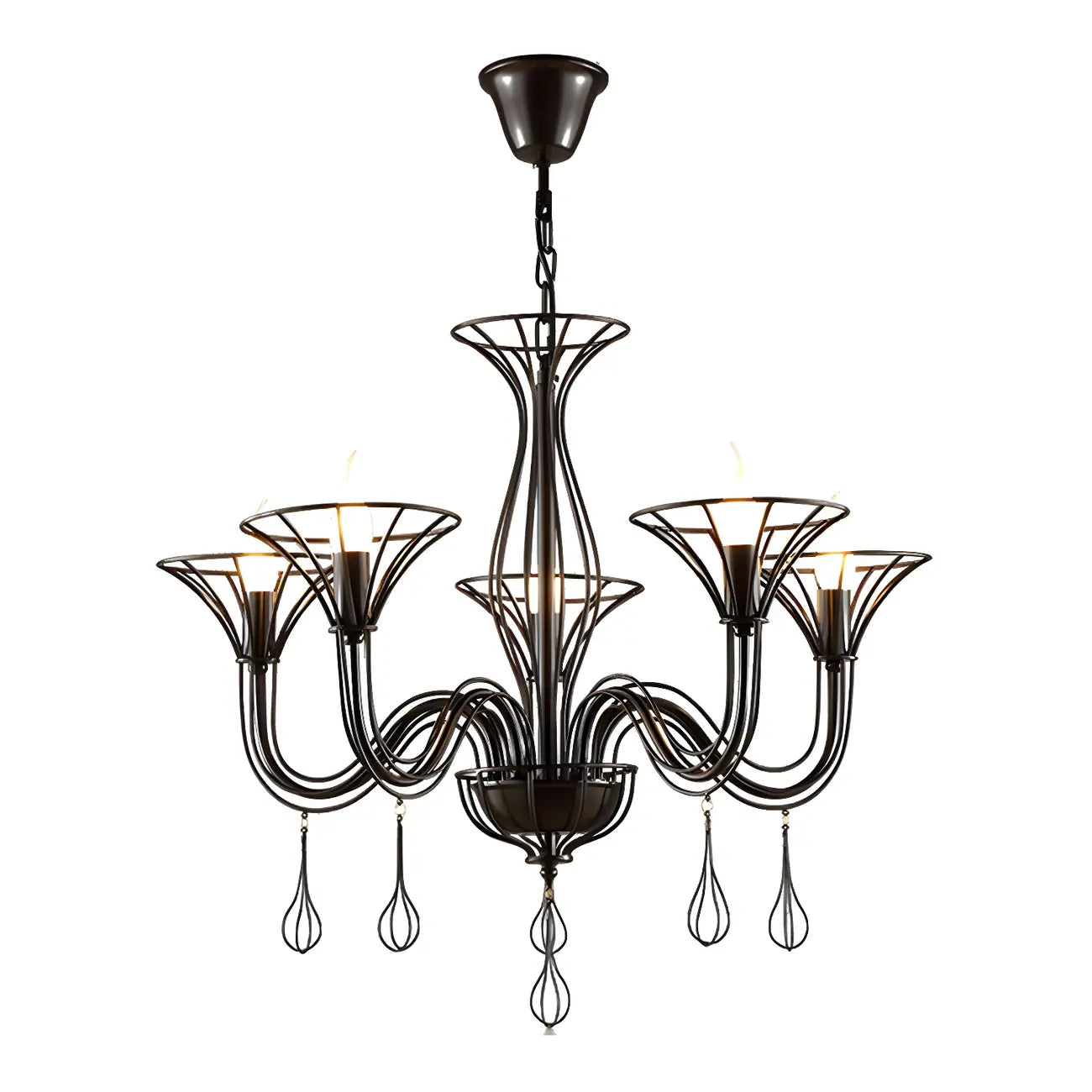 Lustre moderne en métal noir au design incurvé