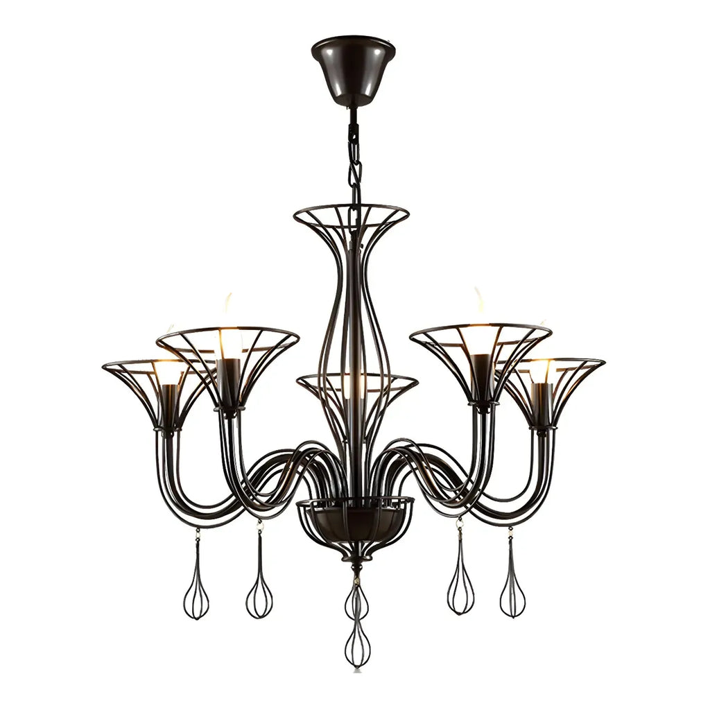 Lustre moderne en métal noir au design incurvé
