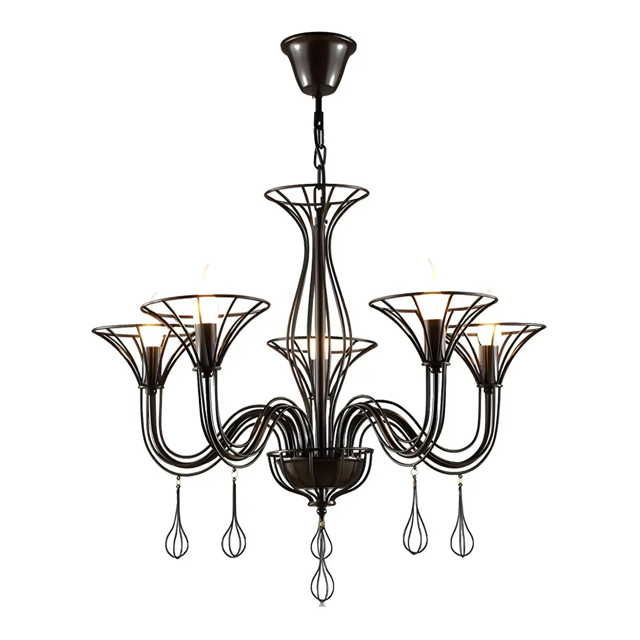 Lustre moderne en métal noir au design incurvé