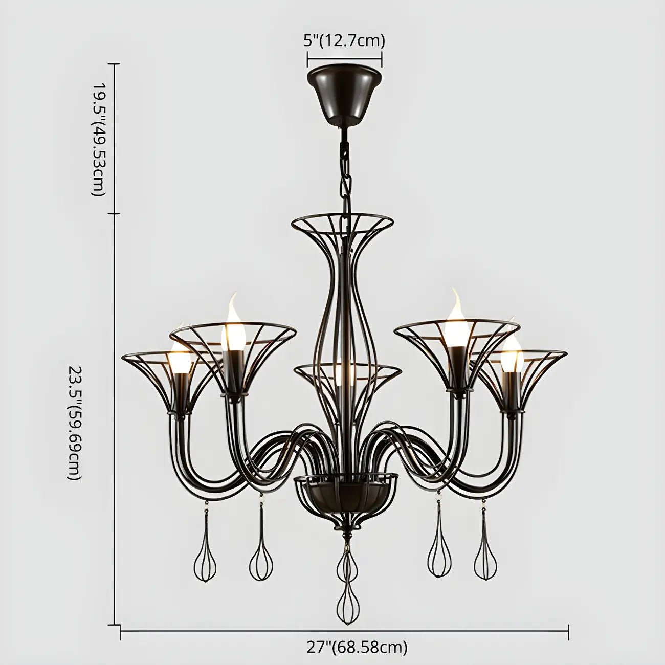 Lustre moderne en métal noir au design incurvé