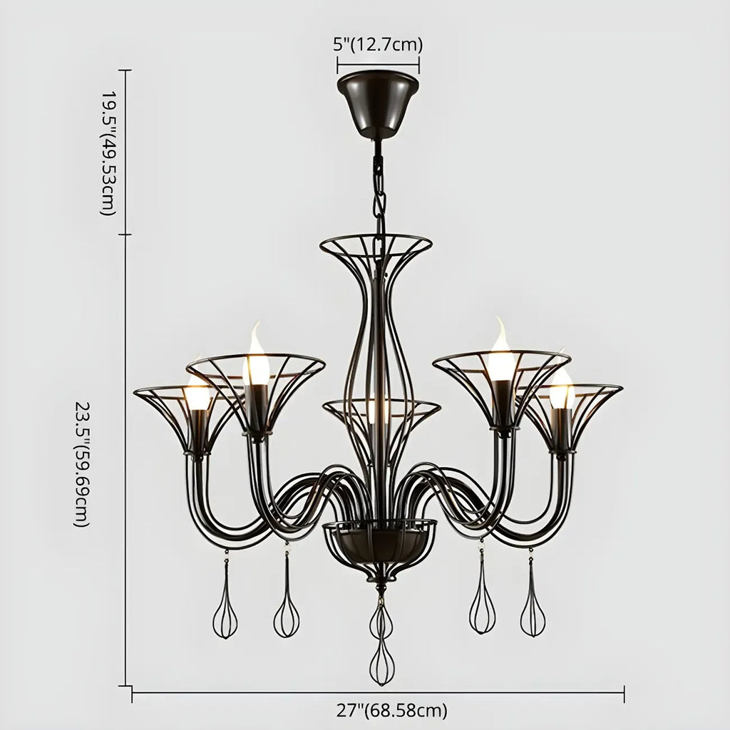 Lustre moderne en métal noir au design incurvé