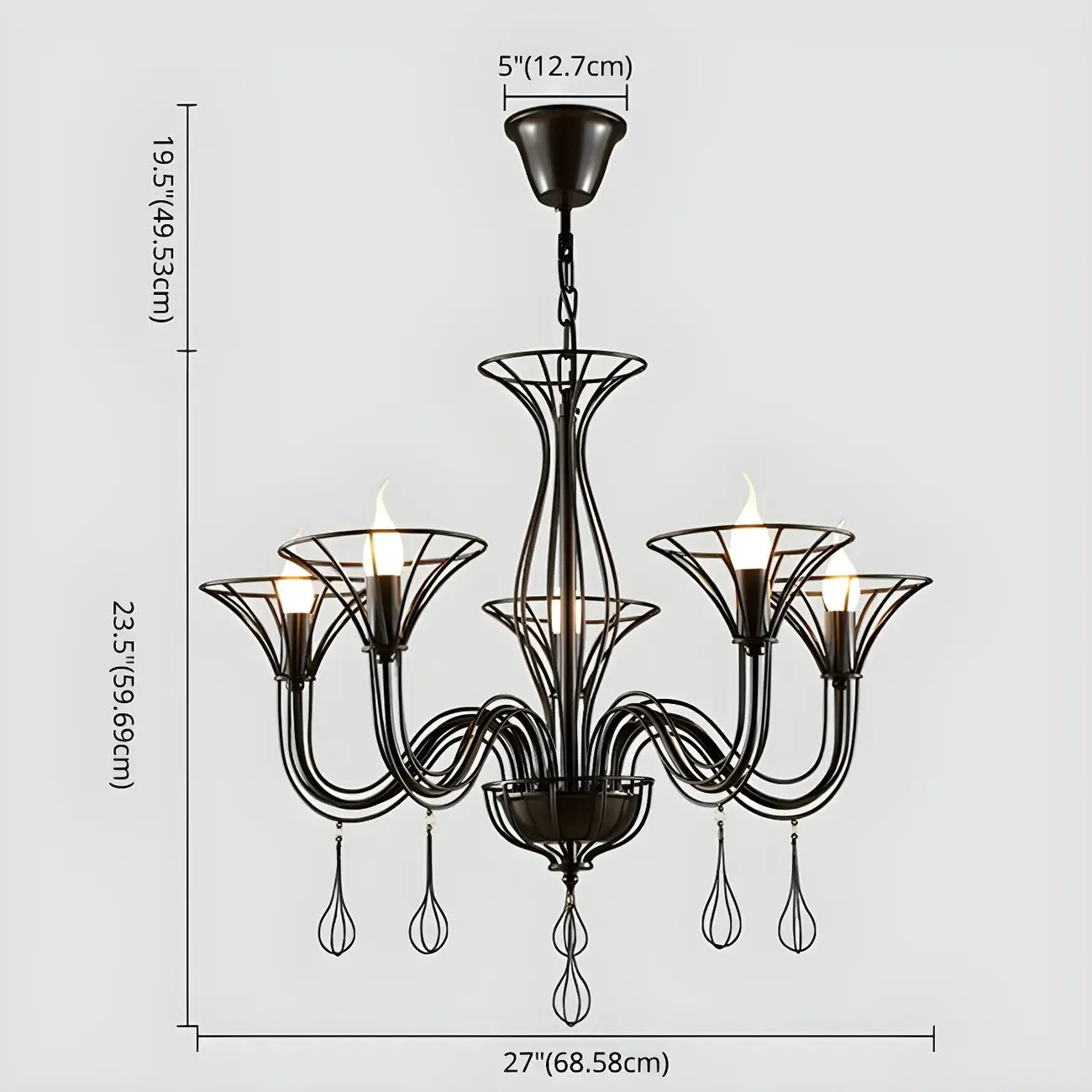 Lustre moderne en métal noir au design incurvé