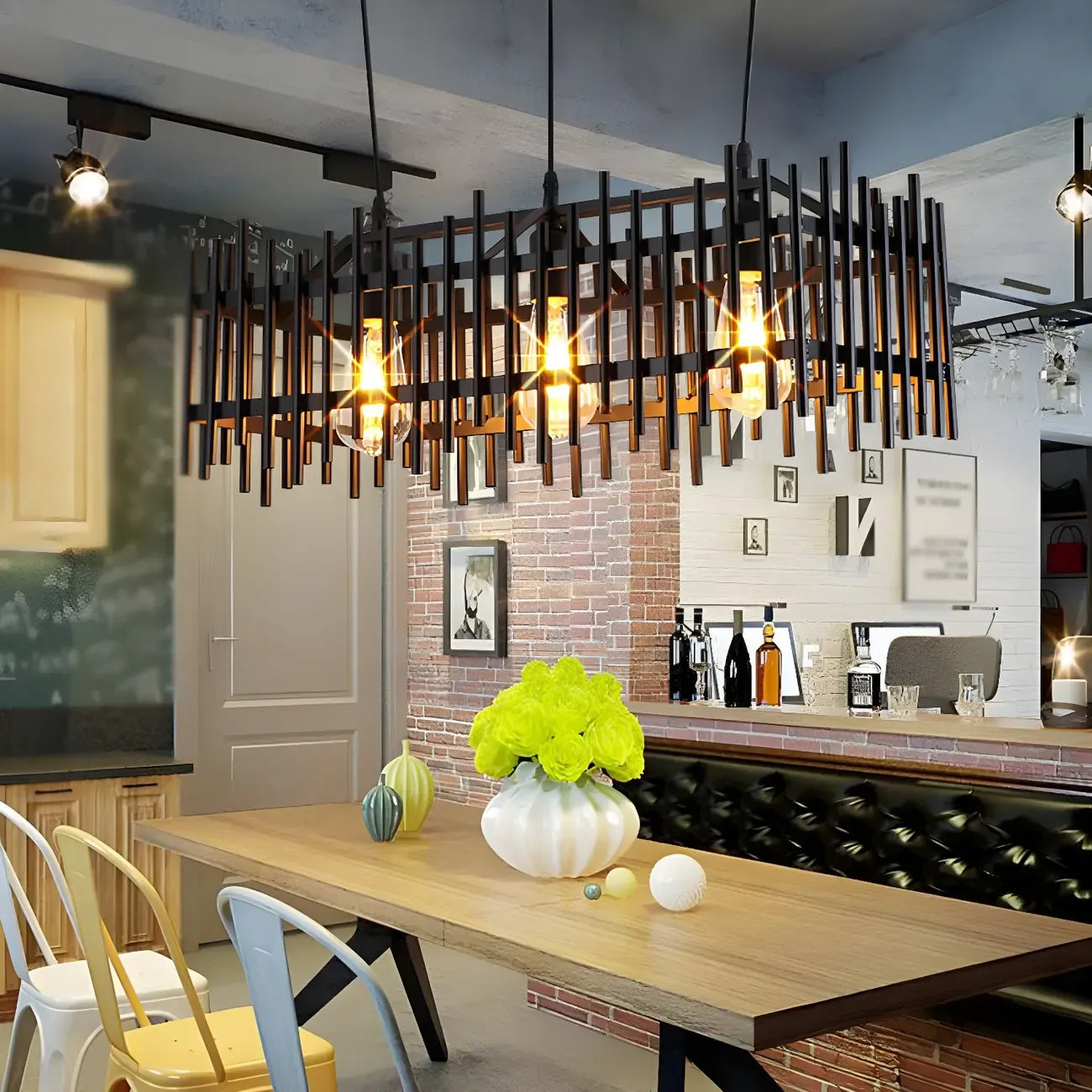 Lustre industriel en métal noir pour cuisine