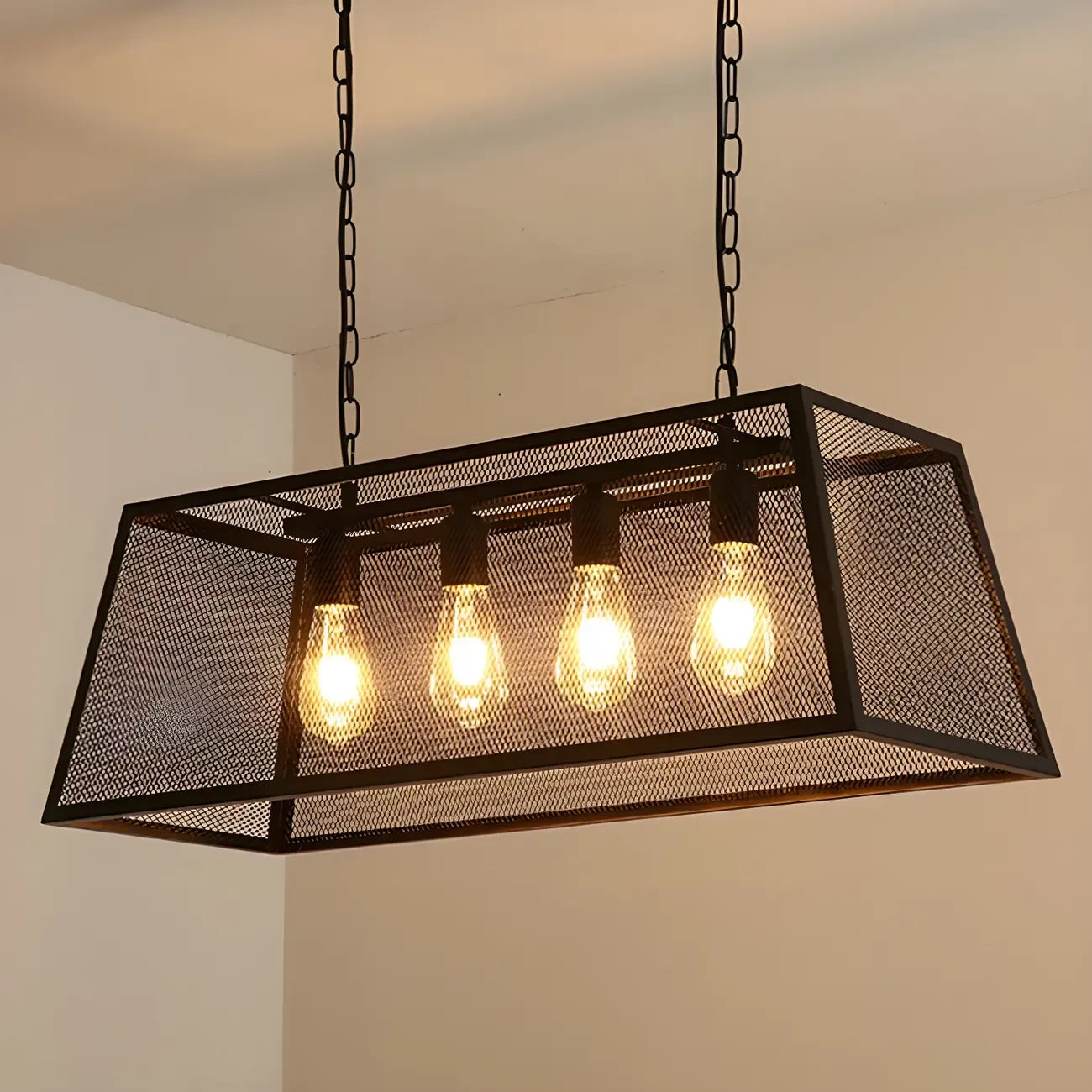 Lustre industriel en métal noir pour cuisine