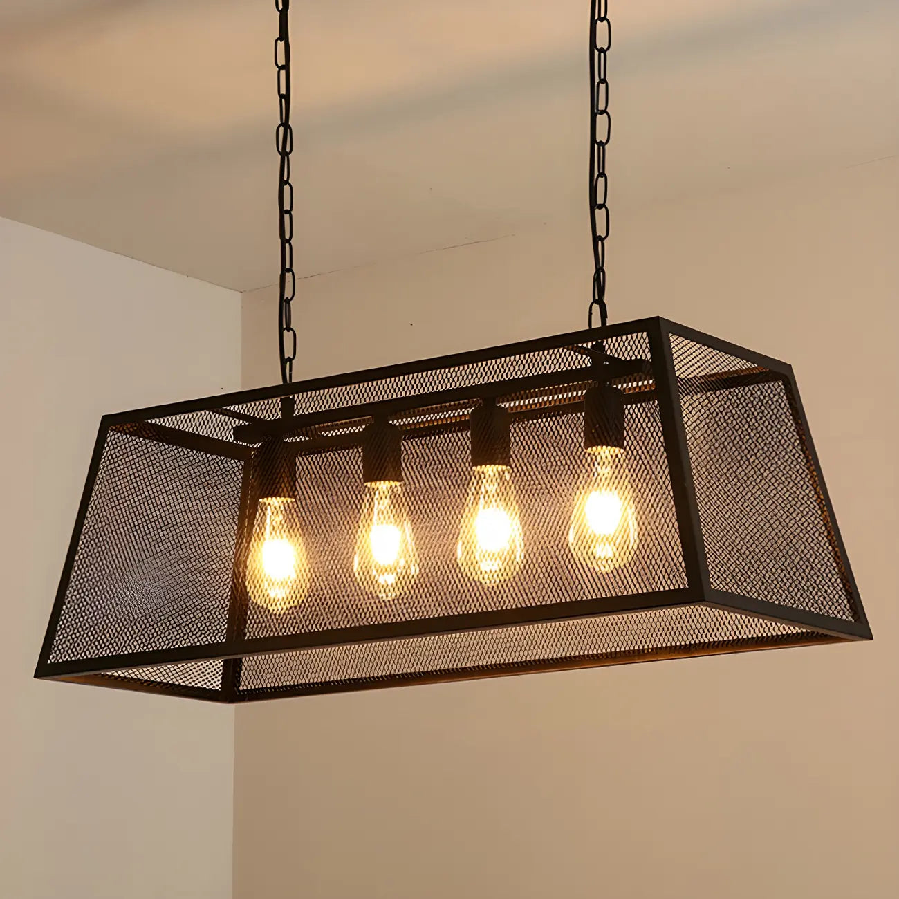 Lustre industriel en métal noir pour cuisine