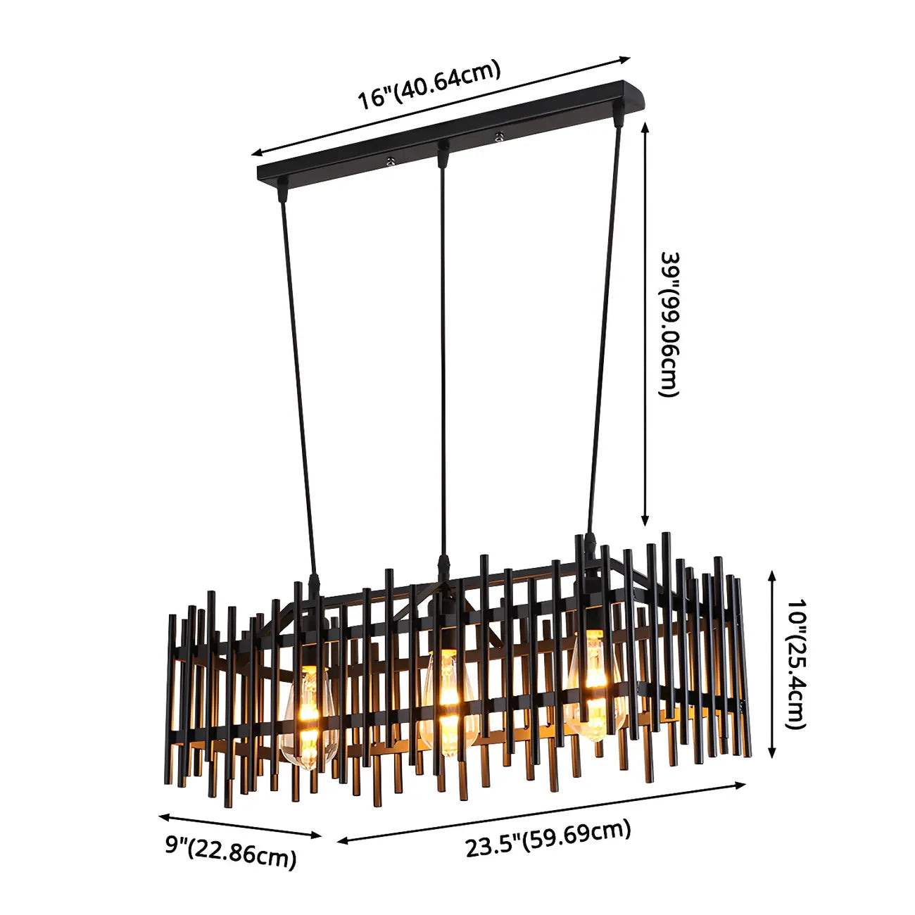 Lustre industriel en métal noir pour cuisine