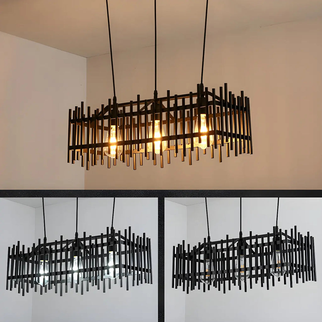 Lustre industriel en métal noir pour cuisine