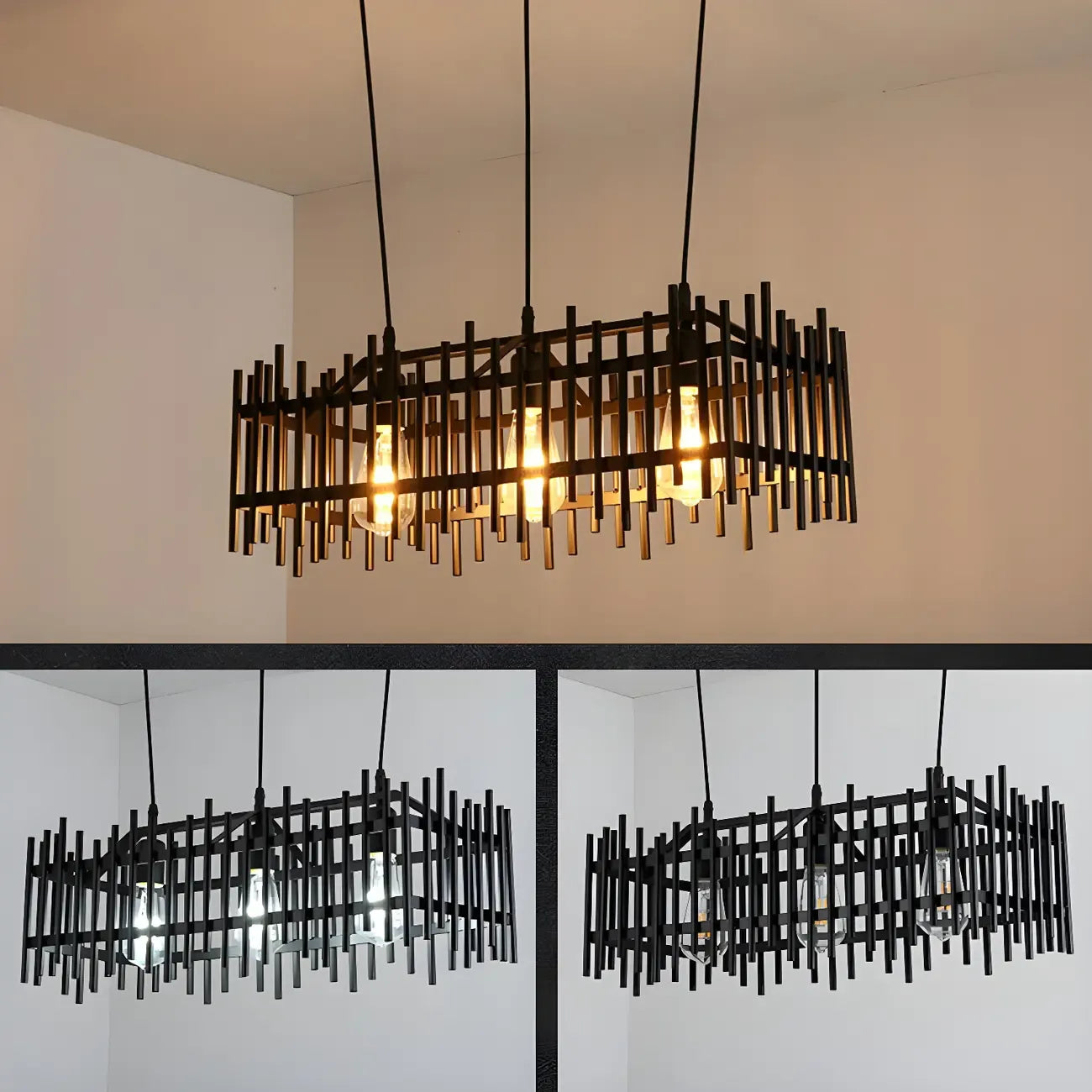 Lustre industriel en métal noir pour cuisine
