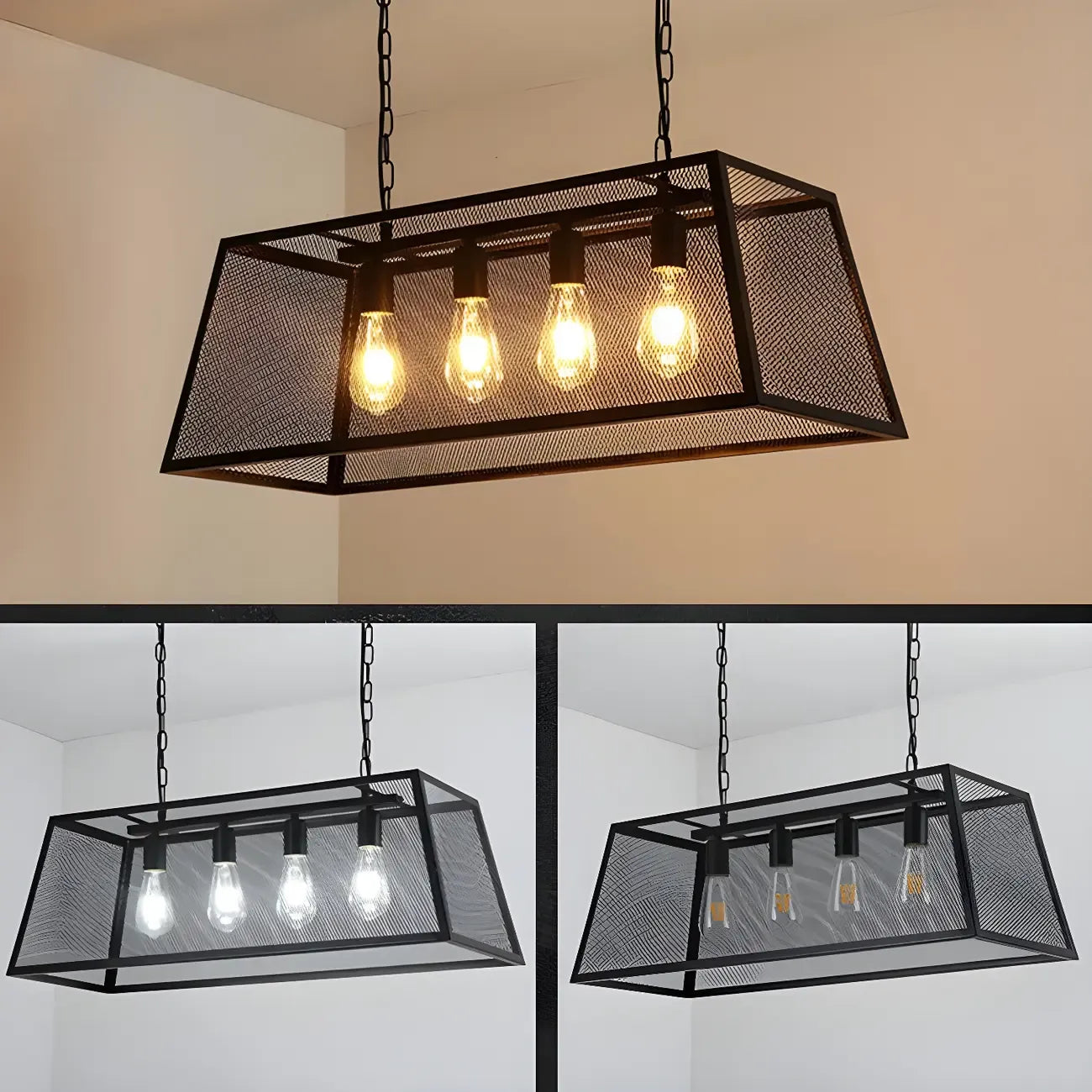 Lustre industriel en métal noir pour cuisine