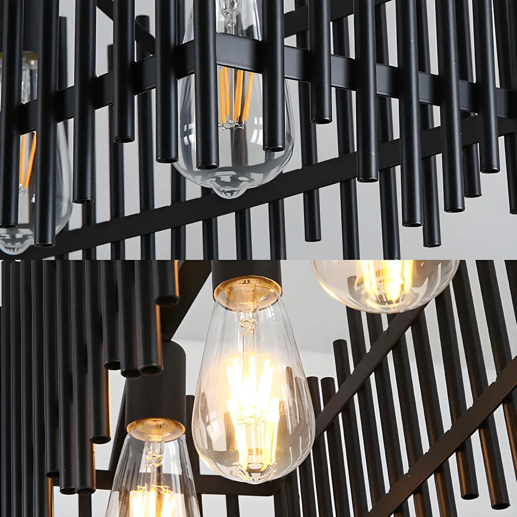 Lustre industriel en métal noir pour cuisine