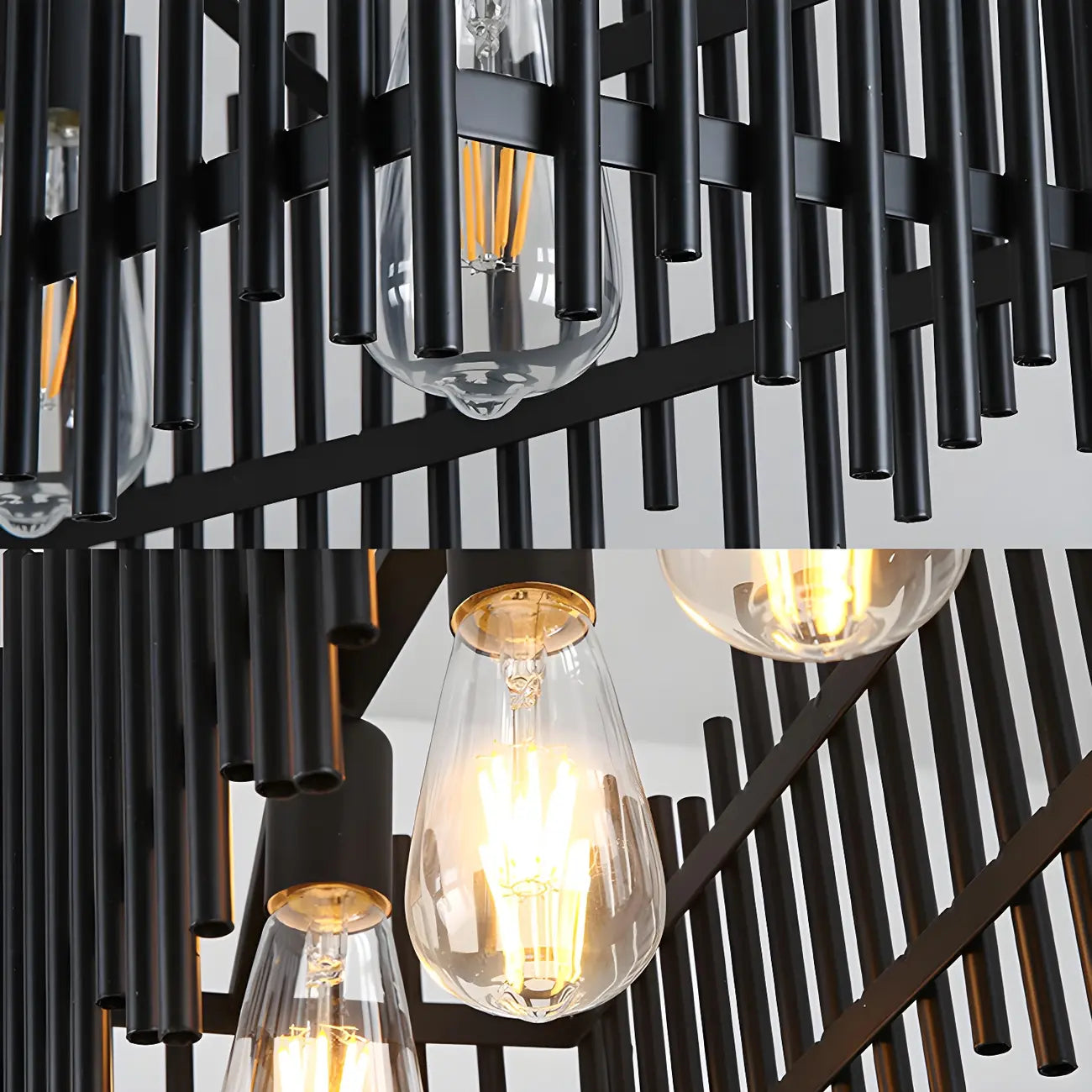 Lustre industriel en métal noir pour cuisine