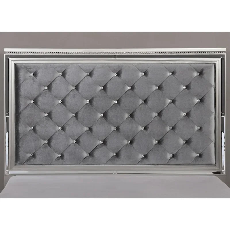 Ensemble de chambre à coucher Seleena Glam Silver Wood 5 pièces avec panneaux capitonnés et port USB par Furniture of America