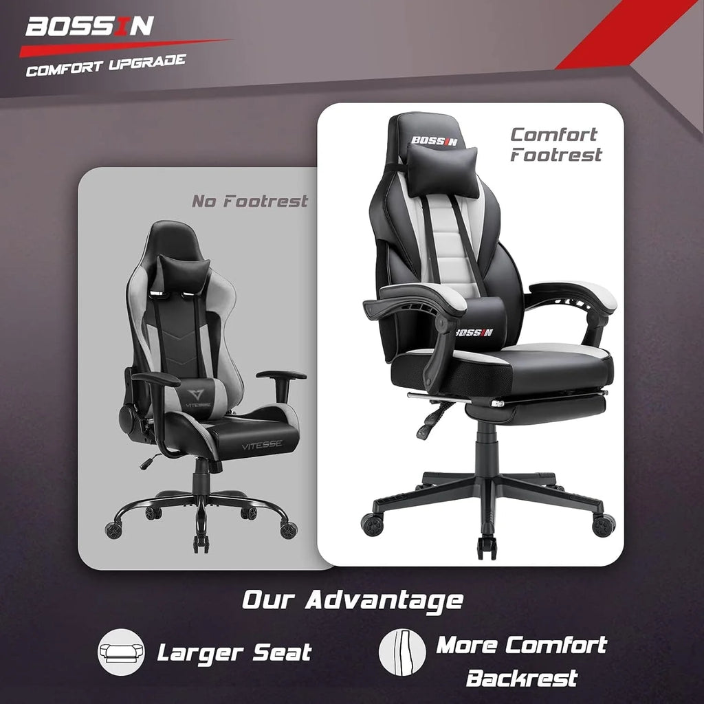 Chaise de jeu BOSSIN style racing, chaise de jeu grande taille supportant jusqu'à 136 kg (300 lbs), dossier haut, chaise d'ordinateur