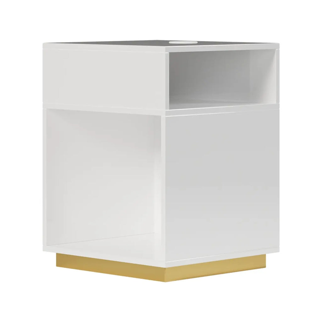 Table d'appoint cubique compacte en bois blanc avec étagère ouverte