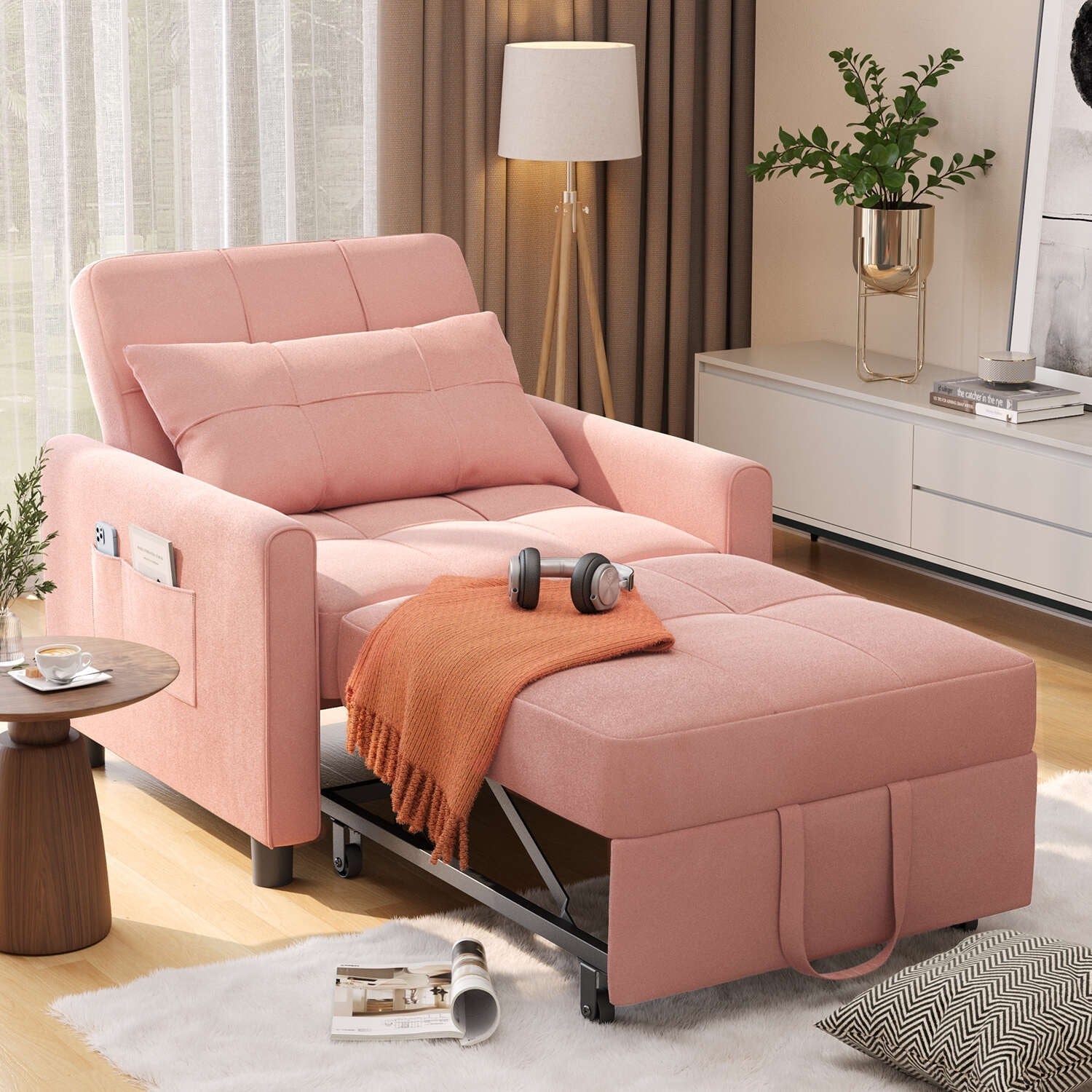 Divano Letto Trasformabile 3-in-1, Poltrona Letto Estraibile, Letto Pieghevole Convertibile per Soggiorno