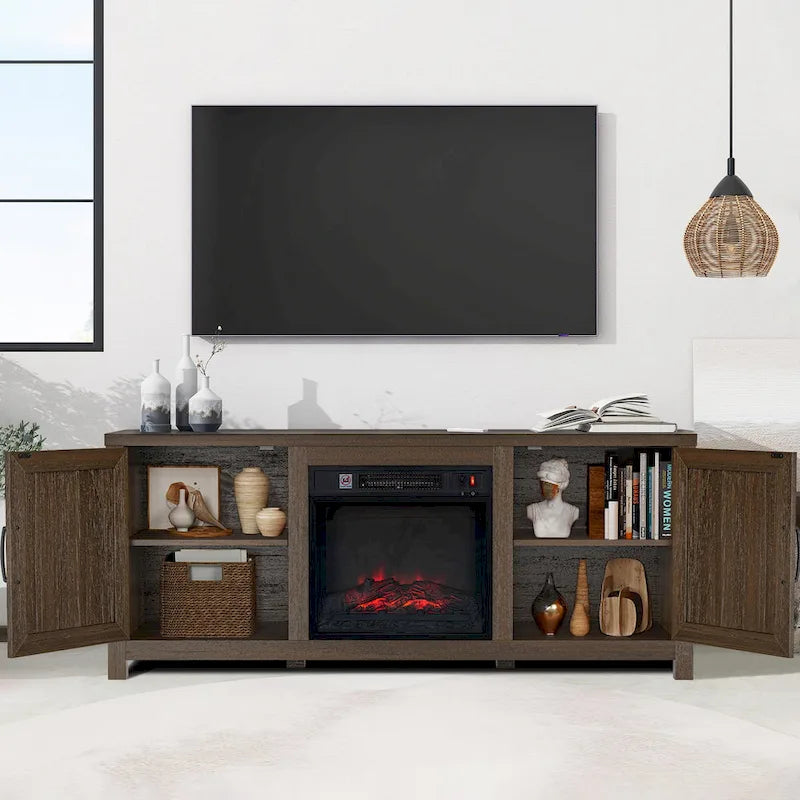 Meuble console de 147 cm avec foyer électrique pour téléviseurs jusqu'à 65 pouces