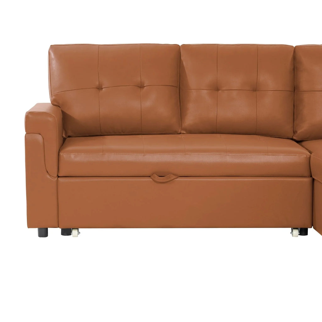 Canapé d'angle convertible et réversible avec lit gigogne, méridienne de rangement dissimulée et pieds robustes.