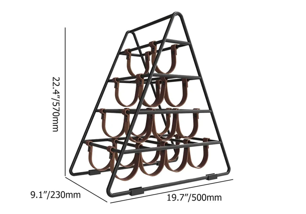 Porte-bouteilles triangulaire industriel en métal noir pour comptoir, 10 bouteilles