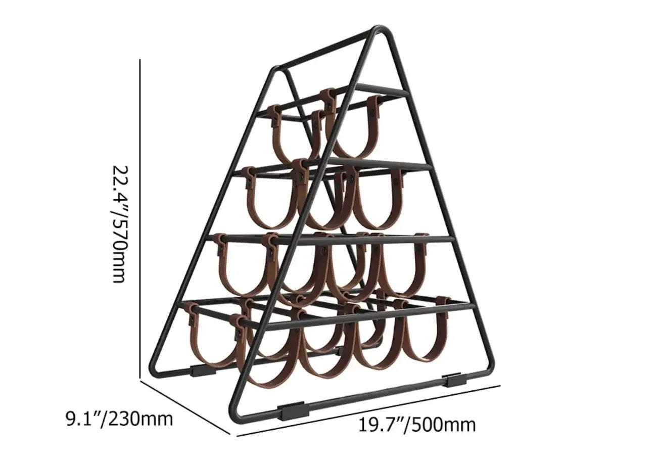 Porte-bouteilles triangulaire industriel en métal noir pour comptoir, 10 bouteilles