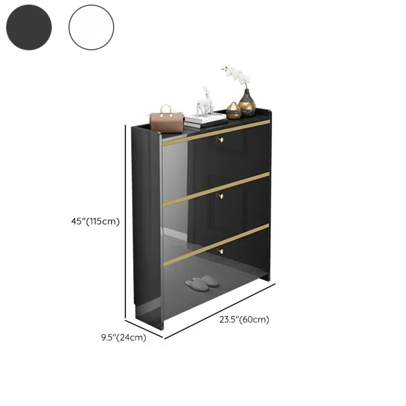 Meuble de rangement à chaussures noir glamour pour entrée avec étagères réglables