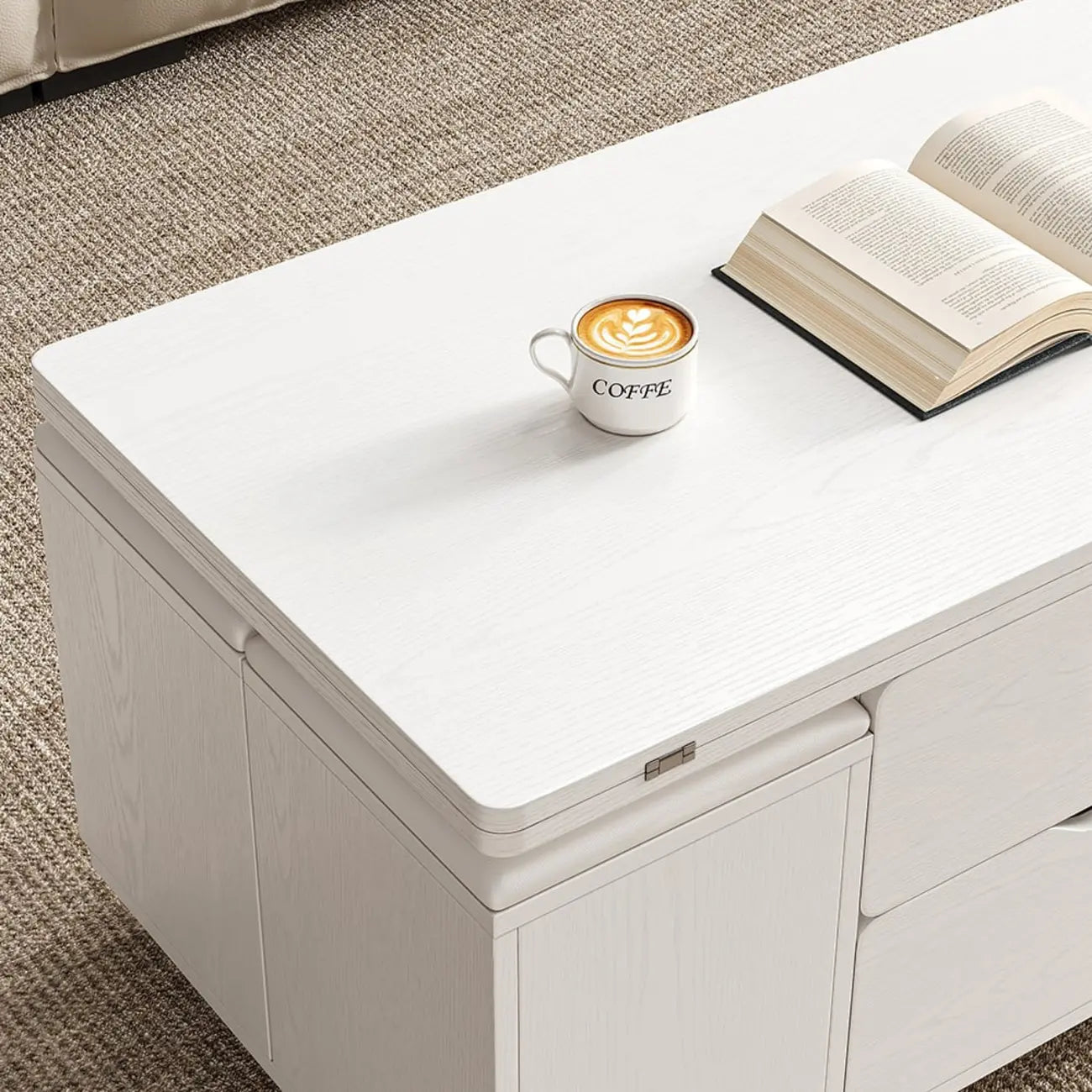 Table basse pliable à plateau relevable avec 4 tabourets et rangement