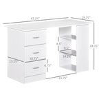 HOMCOM Bureau d'ordinateur moderne 47" pour la maison et le bureau, combo bibliothèque, table d'écriture, poste de travail avec 3 tiroirs et étagère de rangement - Blanc