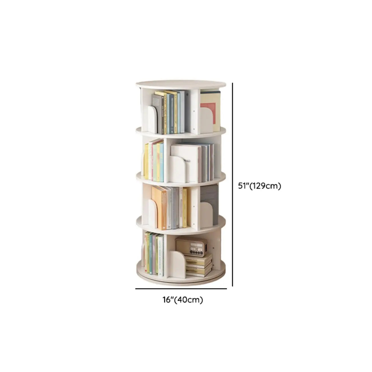 Bibliothèque cylindrique en bois marron à dos ouvert et pivotante