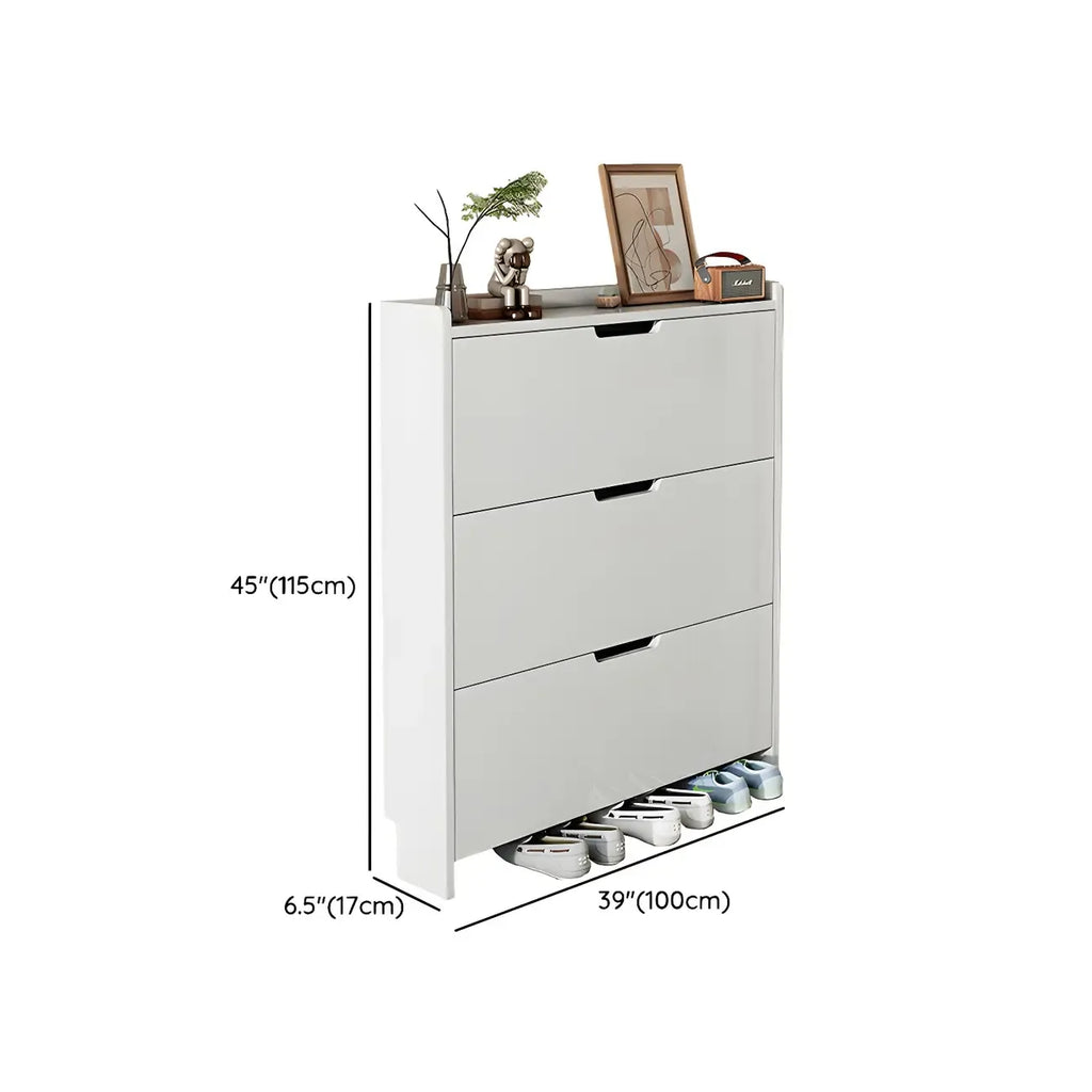 Scarpiera a 3 livelli in legno bianco con anta a ribalta