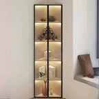 Vitrine d'angle moderne en métal gris et bois avec porte vitrée
