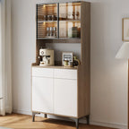 Grand buffet en bois avec portes vitrées et étagère supérieure