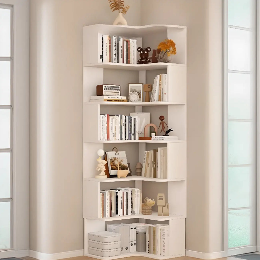 Bibliothèque d'angle en bois composite à 6 étagères