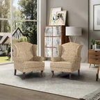 2 fauteuils d'appoint à dossier haut traditionnels, revêtus de tissu