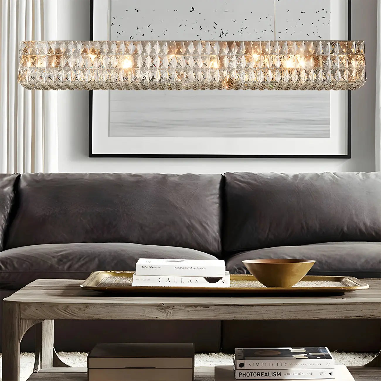 Suspension rectangulaire moderne en cristal clair