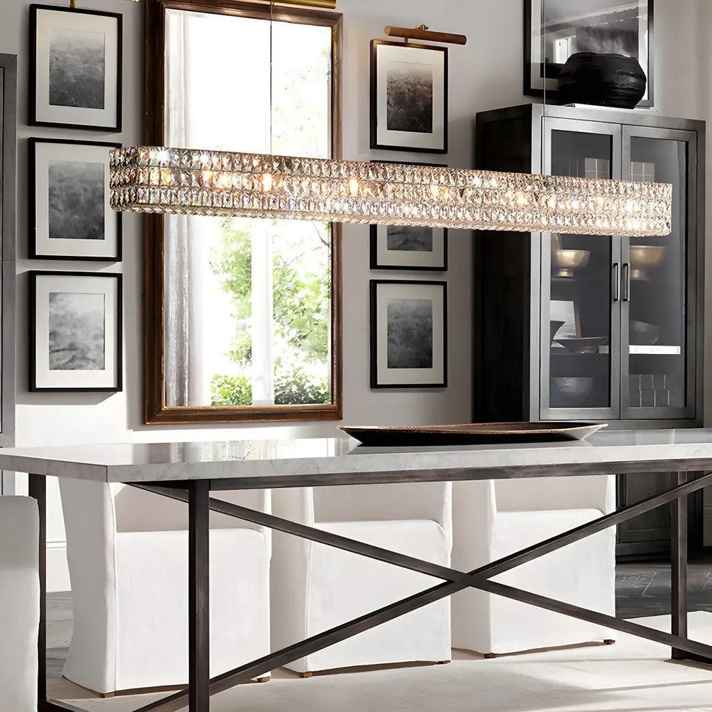 Suspension rectangulaire moderne en cristal clair