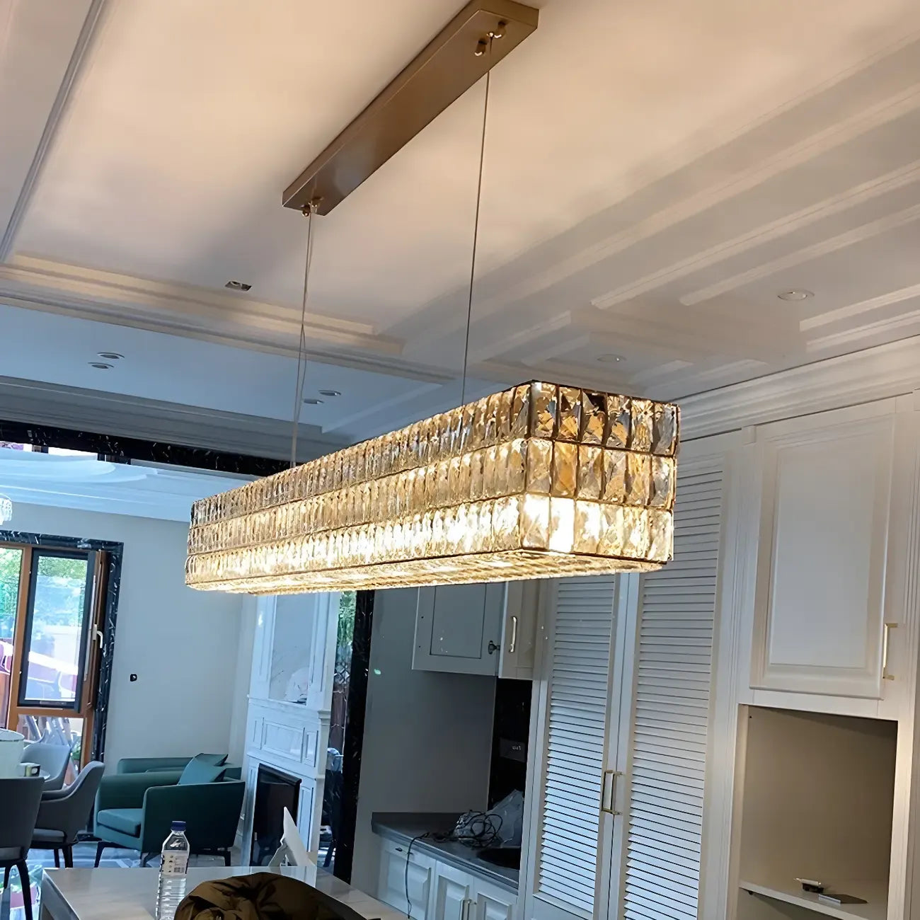 Suspension rectangulaire moderne en cristal clair