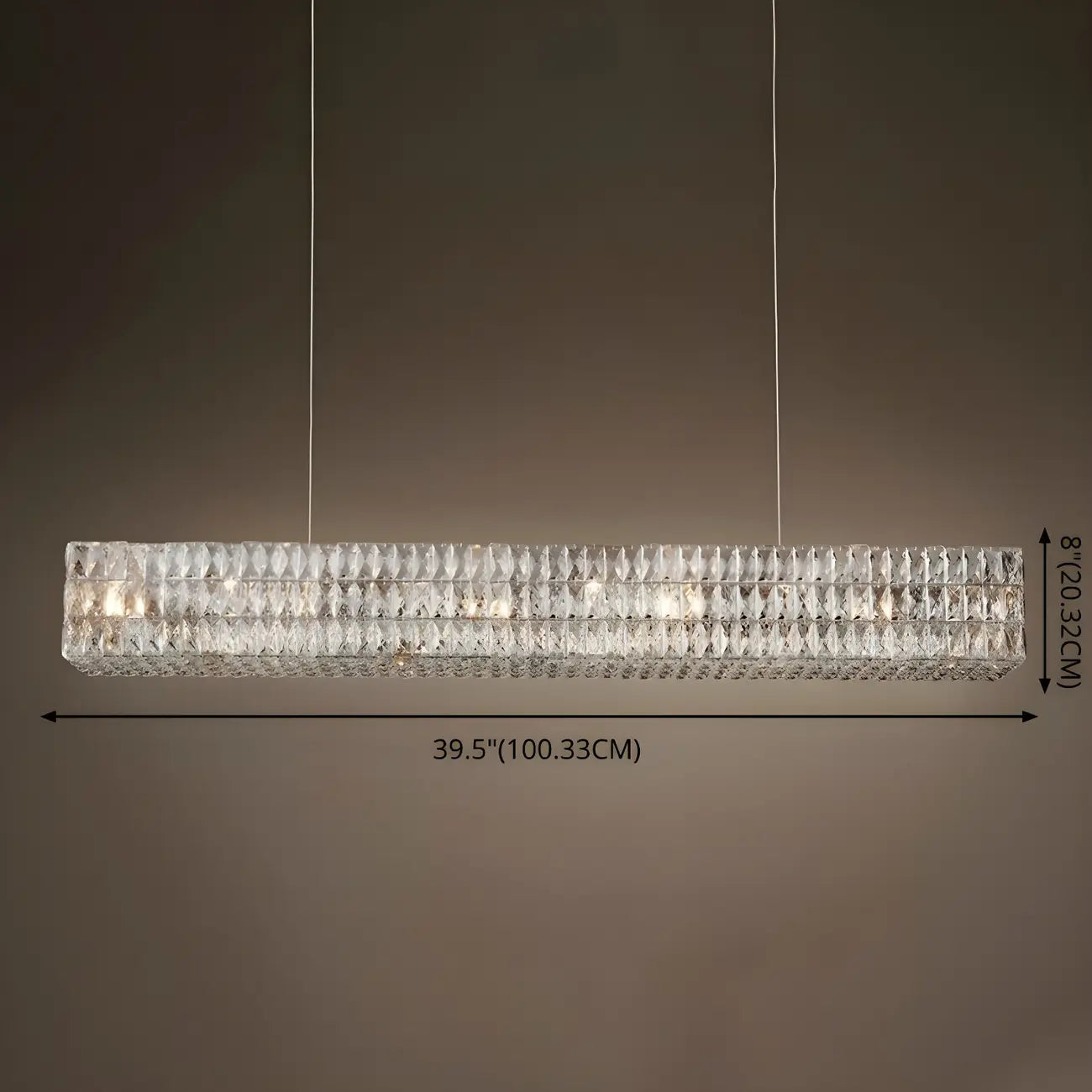Suspension rectangulaire moderne en cristal clair