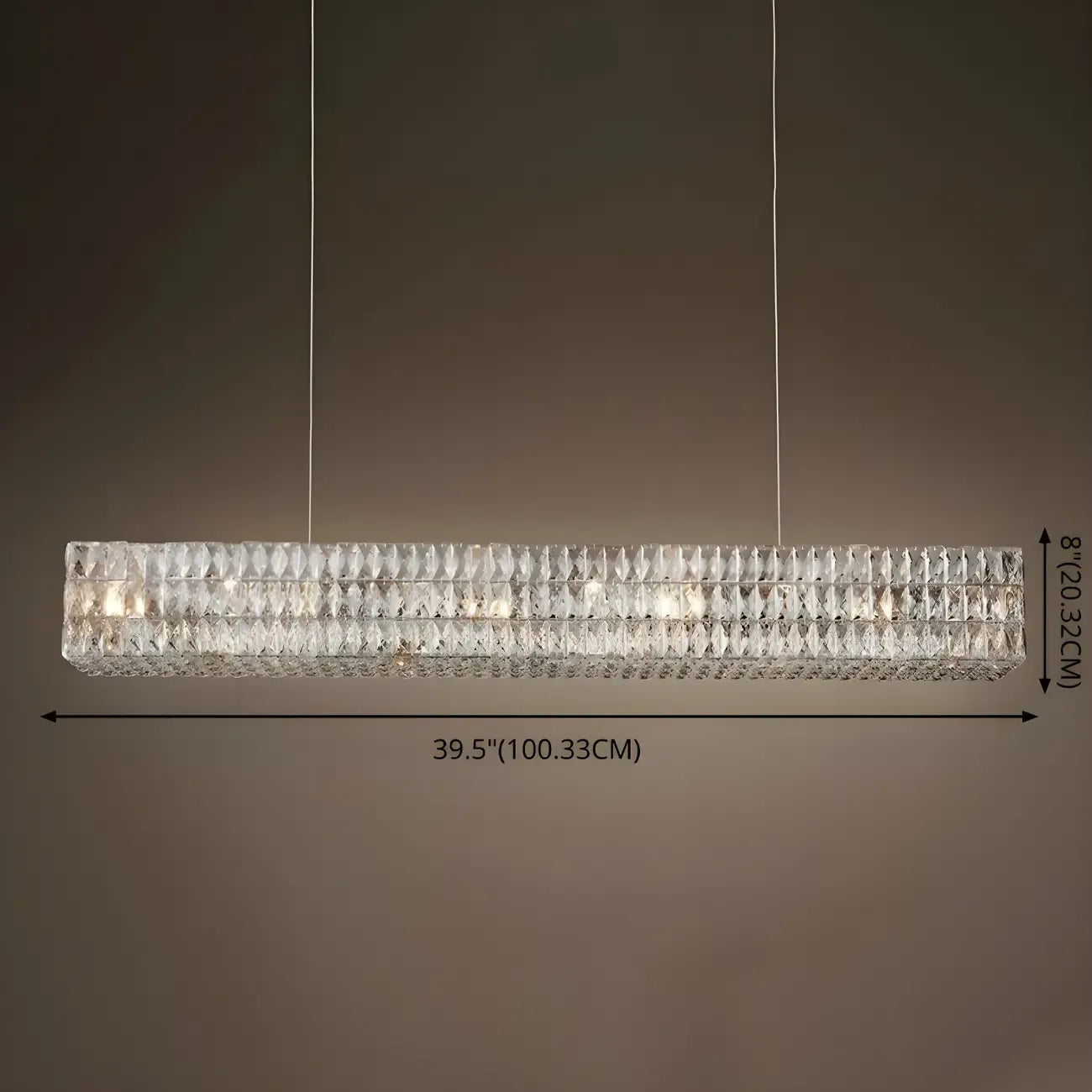 Suspension rectangulaire moderne en cristal clair