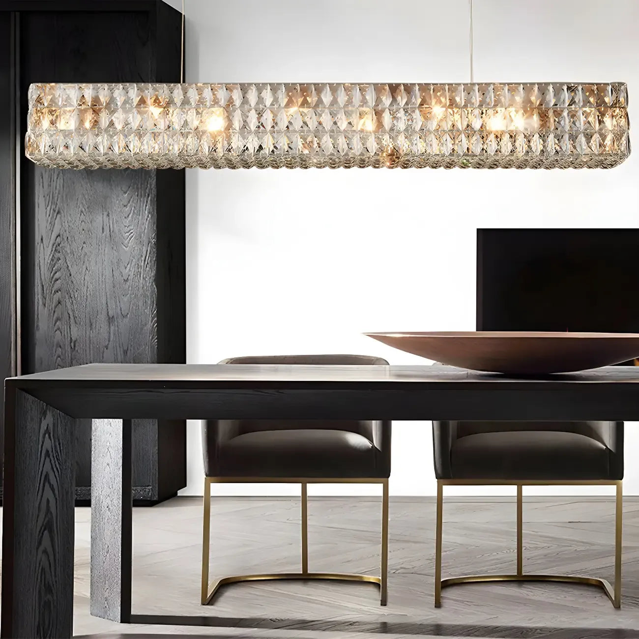 Suspension rectangulaire moderne en cristal clair