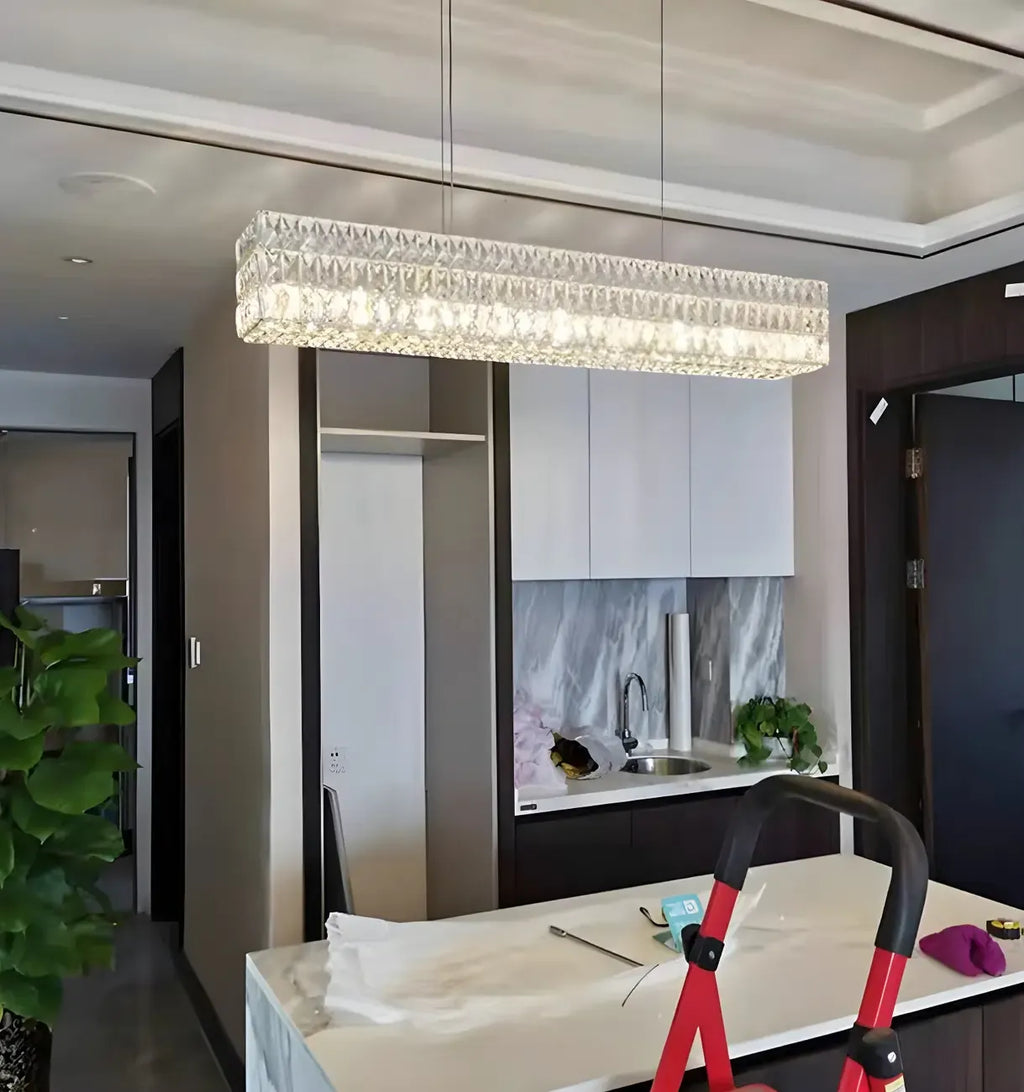 Suspension rectangulaire moderne en cristal clair