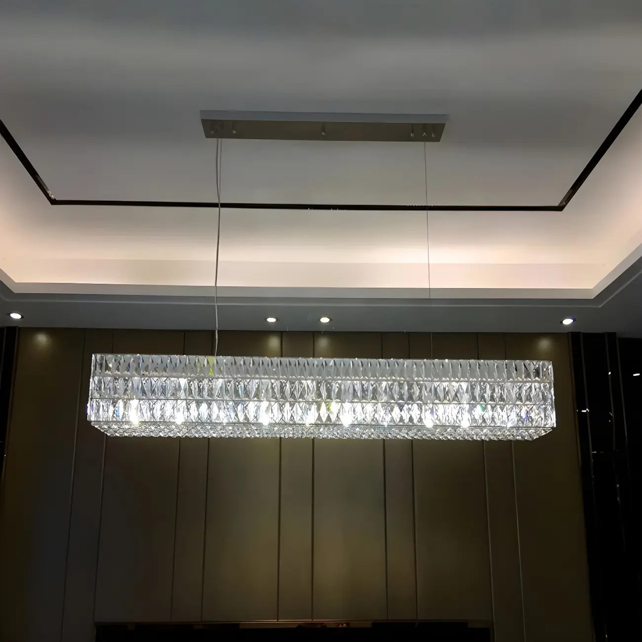 Suspension rectangulaire moderne en cristal clair