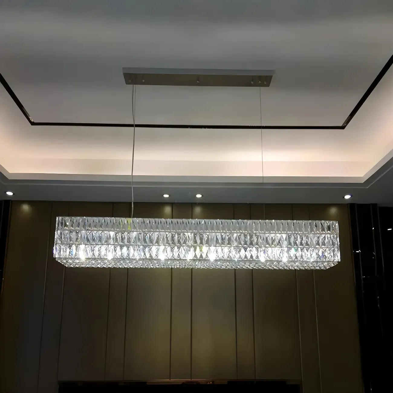 Suspension rectangulaire moderne en cristal clair