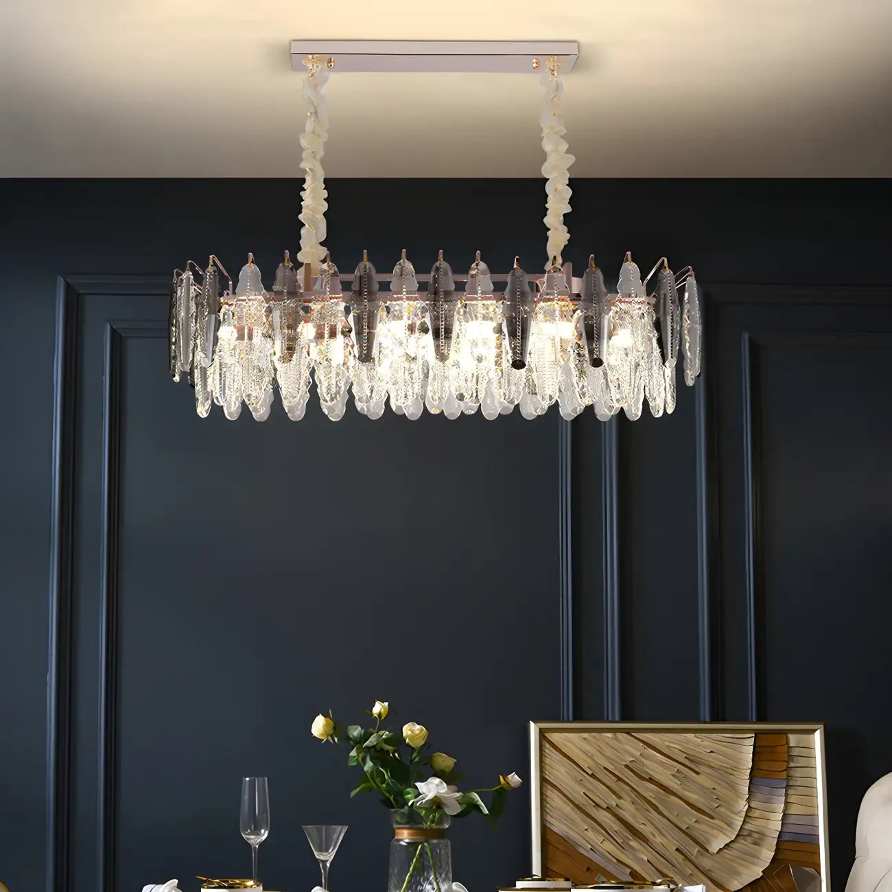 Suspension contemporaine en cristal doré pour île