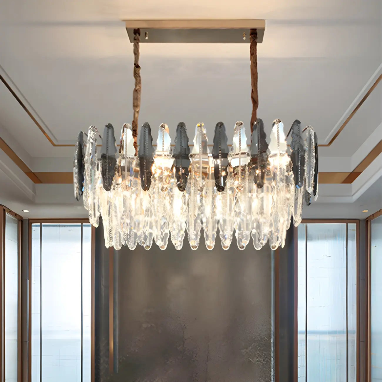 Suspension contemporaine en cristal doré pour île