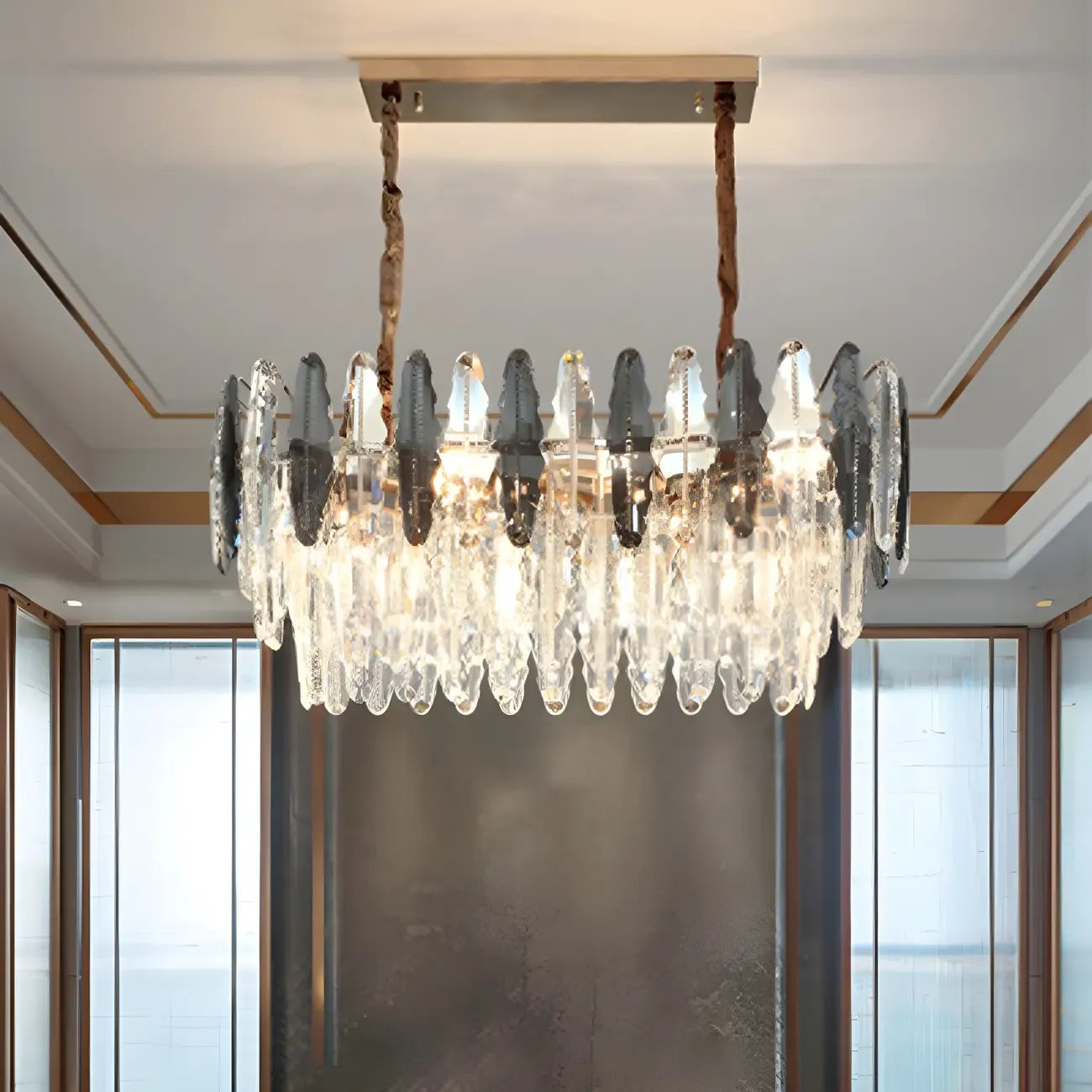 Suspension contemporaine en cristal doré pour île